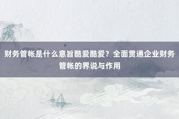财务管帐是什么意旨酷爱酷爱？全面贯通企业财务管帐的界说与作用